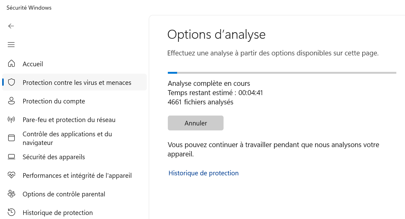 scan complet en cours
